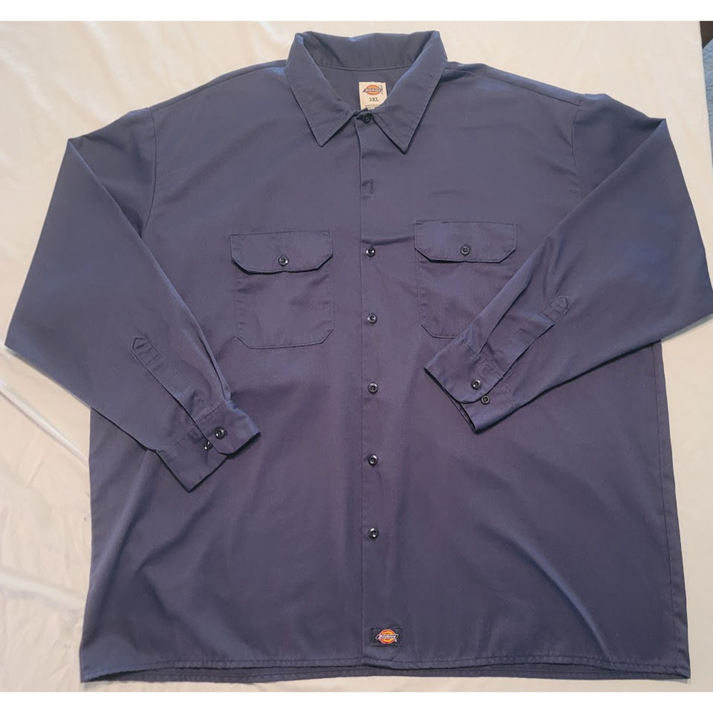 Dickies Men’s Work Shirt Navy Blue Long Sleeve 3XL Button Front Utility Pockets